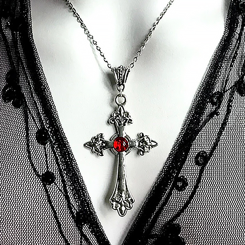 SWIRLUXE SILVER DARK RED CROSS NECKLACE
