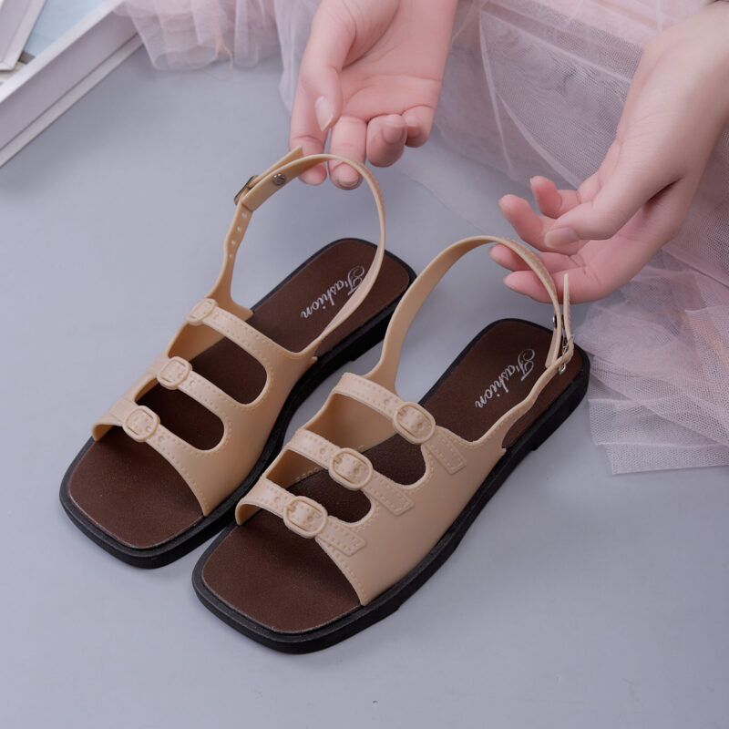 STOMPION CHOCOLATE DOUBLE BUCKLE FLATS
