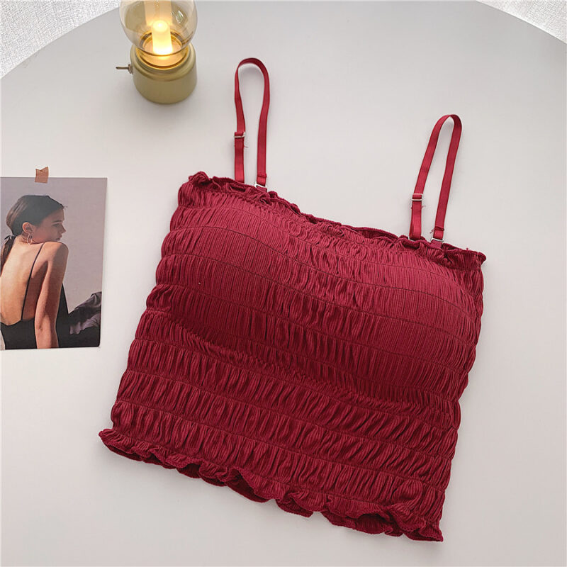 SILKEEN PADDED RUFFLE SPAGHETTI CROP TOP