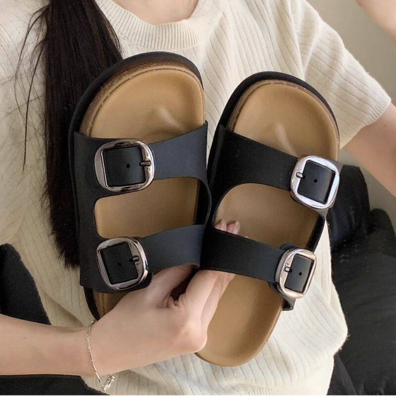 STOMPION BROWN BASE DOUBLE BUCKLE SANDALS - Image 4